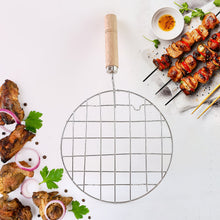 Kitchen Round Stainless Steel Roaster Papad Jali, Barbecue Grill with Wooden Handle